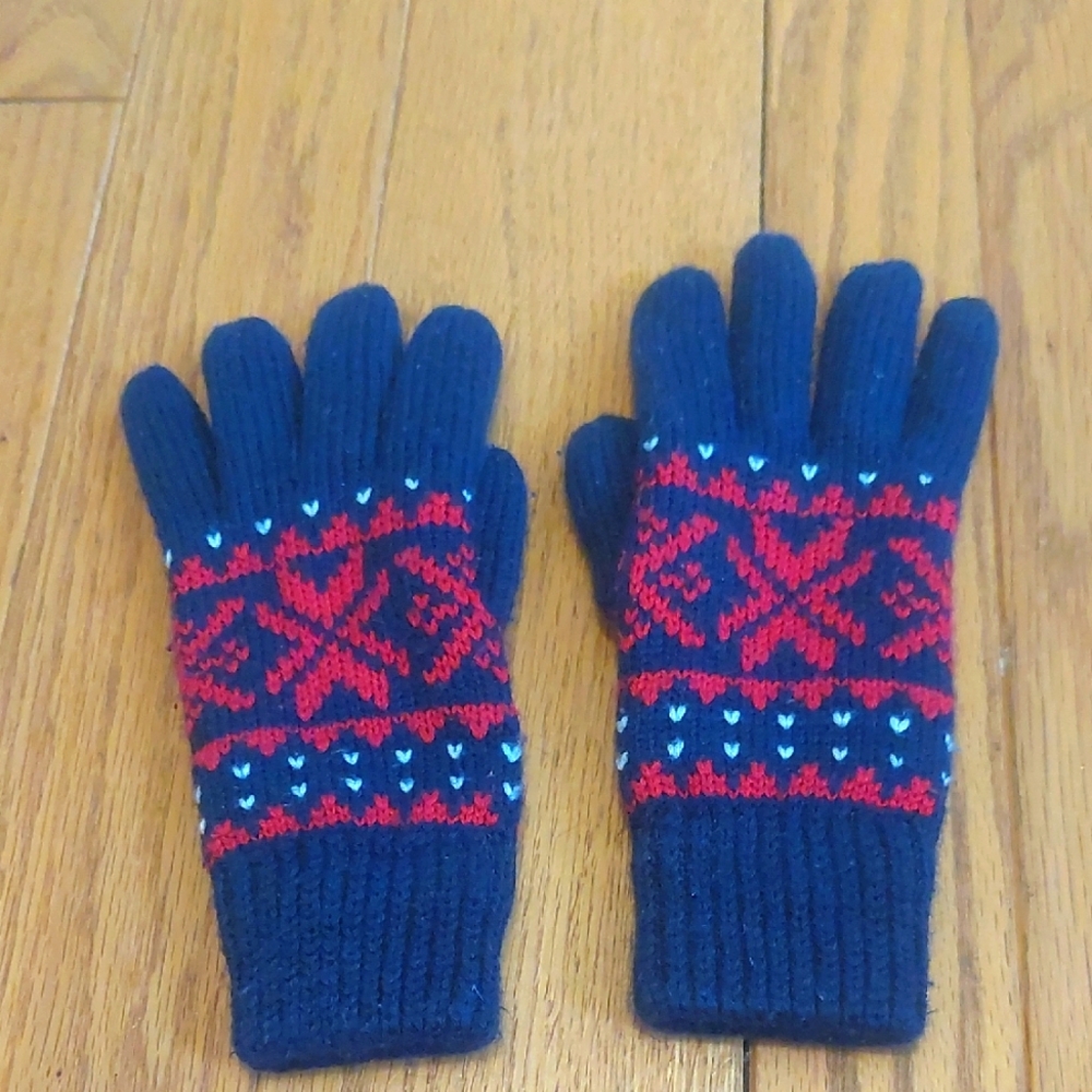 Kids Navy and Red Knitted Gloves